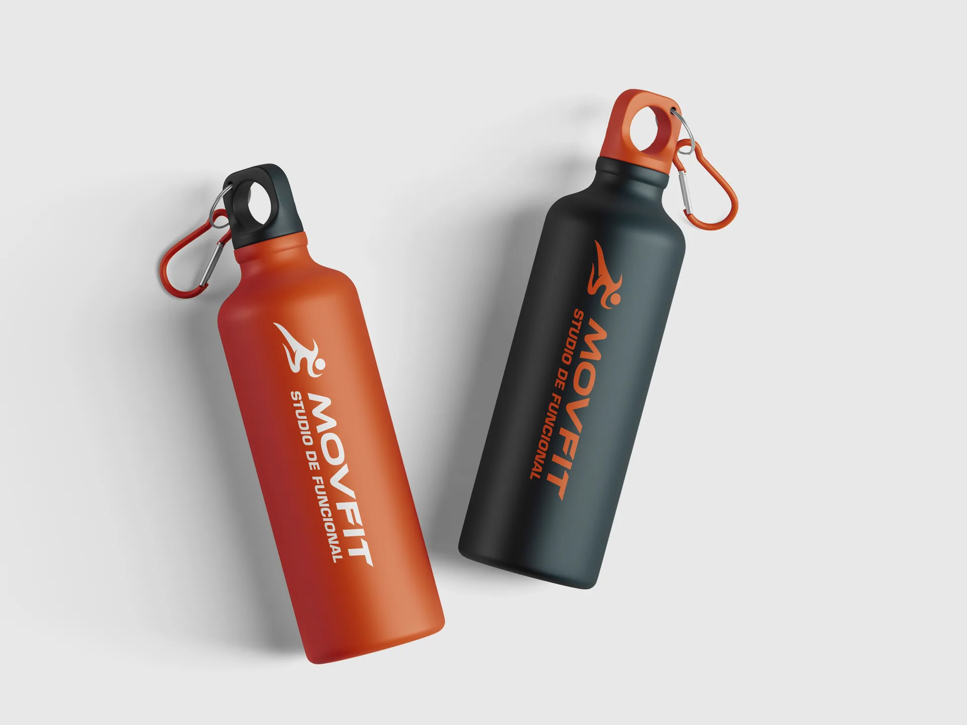 Squeezes de alumínio MovFit, nas cores laranja e grafite